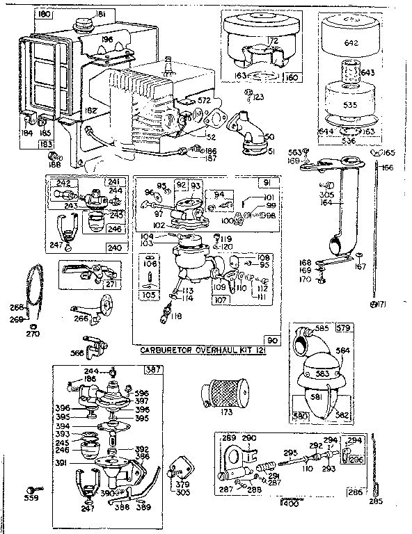 Fuel Tank And Carburetor Assembly Diagram and Parts List for 23C-B 707000 - 707028 Briggs and Stratton Engine